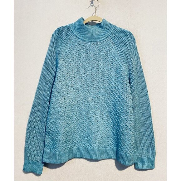Talbots Sweater Womens XL Blue Textured Stitch Mock Neck Tunic Pullover Cozy - Picture 1 of 6